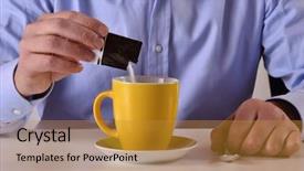  Presentation with coffee cup - Amazing theme having tea powder - business man pouring sugar bag backdrop and a gold colored foreground