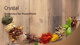  Presentation with frame border - Presentation theme featuring tea powder - herbs and spices forming background and a coral colored foreground