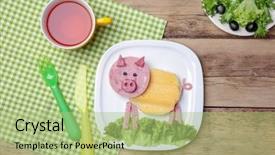  Presentation with breakfast children - Audience pleasing PPT layouts consisting of tea sausages - creative breakfast for children backdrop and a mint green colored foreground