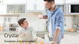  Presentation with prodigal son - Colorful presentation theme enhanced with tea sausages - dad and son having lunch backdrop and a lemonade colored foreground