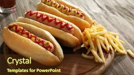  Presentation with gluten free bread on wooden - Cool new PPT layouts with tea sausages - delicious hot-dogs with french fries backdrop and a tawny brown colored foreground