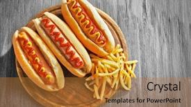  Presentation with gluten free bread on wooden - PPT layouts enhanced with tea sausages - delicious hot-dogs with french fries background and a red colored foreground
