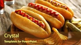  Presentation with cucumbers - Amazing PPT theme having tea sausages - delicious hot-dogs with pickled cucumbers backdrop and a tawny brown colored foreground