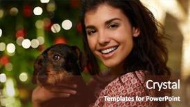  Presentation with dog christmas - PPT layouts with tea sausages - happy woman at home background and a tawny brown colored foreground