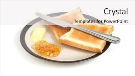  Presentation with sausages - Presentation design having tea sausages - isolated plate of breakfast background and a  colored foreground