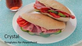  Presentation with bread - Audience pleasing presentation theme consisting of tea sausages - sandwiches with pita bread bologna backdrop and a light blue colored foreground