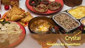  Presentation with traditional food preservation - Amazing PPT layouts having tea sausages - table with traditional russian food backdrop and a tawny brown colored foreground