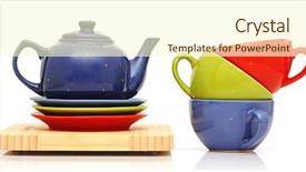  Presentation with tea - Beautiful slide deck featuring tea set isolated on white backdrop and a  colored foreground