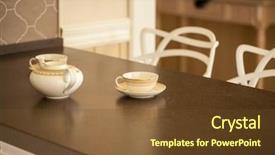  Presentation with bubble tea crystal graphics - Presentation theme featuring tea set on the kitchen background and a tawny brown colored foreground