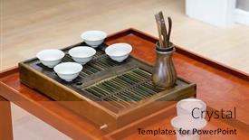  Presentation with modern chinese - Cool new PPT layouts with tea-set-on-the-table backdrop and a red colored foreground
