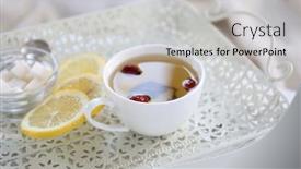  Presentation with tea - Theme having tea set on the tray background and a light gray colored foreground