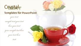  Presentation with sample - PPT theme enhanced with tea set with fresh roses background and a cream colored foreground