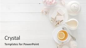  Presentation with high tea - Beautiful PPT layouts featuring tea set with sweets backdrop and a white colored foreground