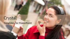  Presentation with coffee - Presentation featuring tea shop - two young women having coffee background and a coral colored foreground