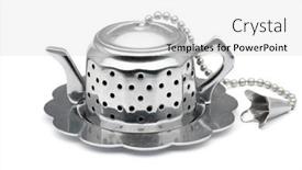  Presentation with tea tpes - PPT theme with tea-strainer-in-the-shape background and a white colored foreground