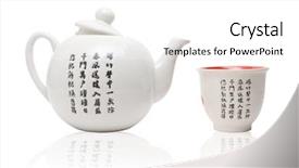 Presentation with asian paint vintage style old - Colorful theme enhanced with tea-things in asian style backdrop and a white colored foreground