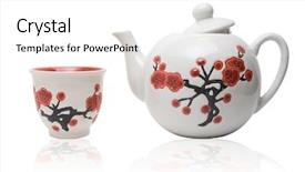  Presentation with white flowers - Presentation theme having tea-things in asian style background and a white colored foreground