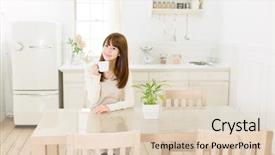  Presentation with kitchen - Presentation enhanced with tea time break - beautiful asian woman background and a  colored foreground