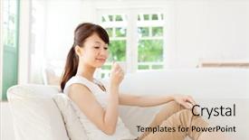  Presentation with sensuality woman black angel relaxing - Beautiful PPT theme featuring tea time break - beautiful young woman relaxing backdrop and a soft green colored foreground