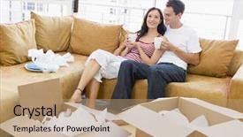  Presentation with new begining - Audience pleasing presentation theme consisting of tea time break - couple relaxing with coffee backdrop and a coral colored foreground