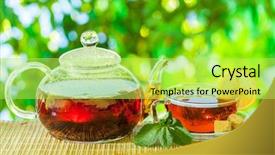  Presentation with hot tea - Amazing PPT theme having tea time pouring out hot backdrop and a yellow colored foreground