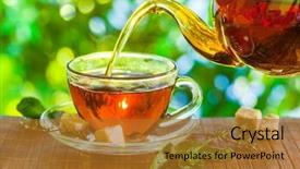  Presentation with hot tea - Colorful presentation enhanced with tea time pouring out hot backdrop and a gold colored foreground