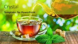  Presentation with hot tea - PPT theme having tea-time-pouring-out-hot background and a  colored foreground