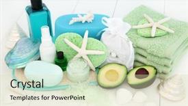  Presentation with aromatherapy oil - PPT theme having tea tree aromatherapy essential oil background and a soft green colored foreground