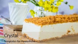  Presentation with hot tea - Slide set having tea white cheesecake with orange background and a coral colored foreground