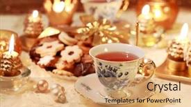 Presentation with delicious christmas cookies - Colorful theme enhanced with tea with delicious christmas cookies backdrop and a coral colored foreground