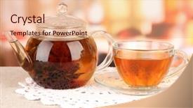  Presentation with green tea and milk - Beautiful PPT theme featuring tea with flowers in glass backdrop and a  colored foreground