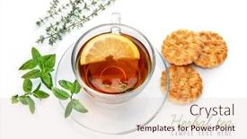  Presentation with black tea - Colorful slide set enhanced with tea-with-herb-leaf-mint backdrop and a lemonade colored foreground