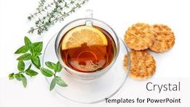  Presentation with black tea - Presentation theme featuring tea-with-herb-leaf-mint background and a white colored foreground
