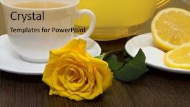  Presentation with yellow rose - Presentation theme enhanced with tea with lemon and yellow background and a yellow colored foreground