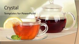  Presentation with lemon - Colorful presentation theme enhanced with tea with lemon on table backdrop and a  colored foreground