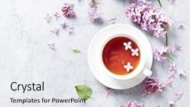  Presentation with lilac flower - PPT theme enhanced with tea with lilac flower background and a sky blue colored foreground