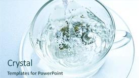  Presentation with water cup - PPT theme featuring teabag in the cup with hot water background and a sky blue colored foreground