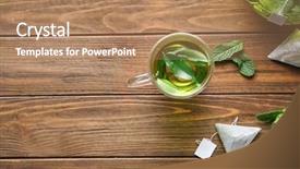  Presentation with vitamins on wooden herbal - Slide set featuring teabags fresh mint leaves - composition with herbal tea background and a coral colored foreground