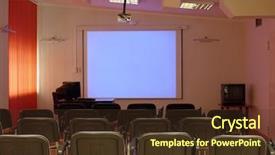 Presentation with projector - Colorful PPT theme enhanced with empty conference room with blank backdrop and a  colored foreground
