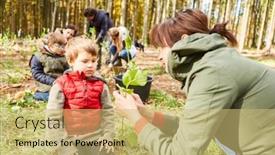  Presentation with child tree - Slide deck featuring teacher-and-child background and a yellow colored foreground