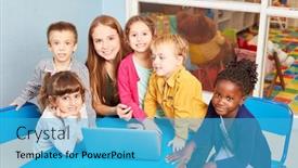  Presentation with computer - Slides having teacher-and-children-at-laptop background and a teal colored foreground