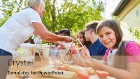  Presentation with summer camp - Theme featuring teacher-and-children-together background and a coral colored foreground