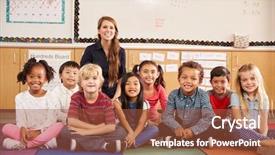  Presentation with elementary school career day and technology and black female teacher - Beautiful PPT theme featuring teacher and elementary school kids backdrop and a red colored foreground
