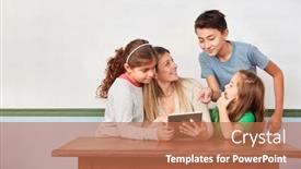  Presentation with media literacy - Presentation consisting of teacher-and-elementary-school-students background and a coral colored foreground