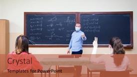  Presentation with classroom safety - Colorful presentation theme enhanced with teacher-and-his-students-wearing backdrop and a red colored foreground