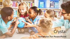  Presentation with maths for school kids - Presentation design enhanced with teacher and kids discussing globe background and a lemonade colored foreground