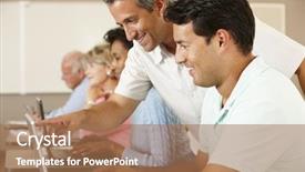  Presentation with class - Colorful slide deck enhanced with teacher-and-mature-students backdrop and a coral colored foreground