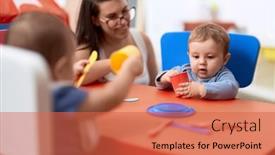  Presentation with eat - Slide deck consisting of teacher-and-preschool-student-sitting background and a red colored foreground