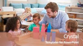  Presentation with montessori - Theme enhanced with working at tables in montessori background and a coral colored foreground