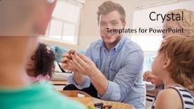  Presentation with montessori - Beautiful PPT theme featuring working at tables in montessori backdrop and a lemonade colored foreground
